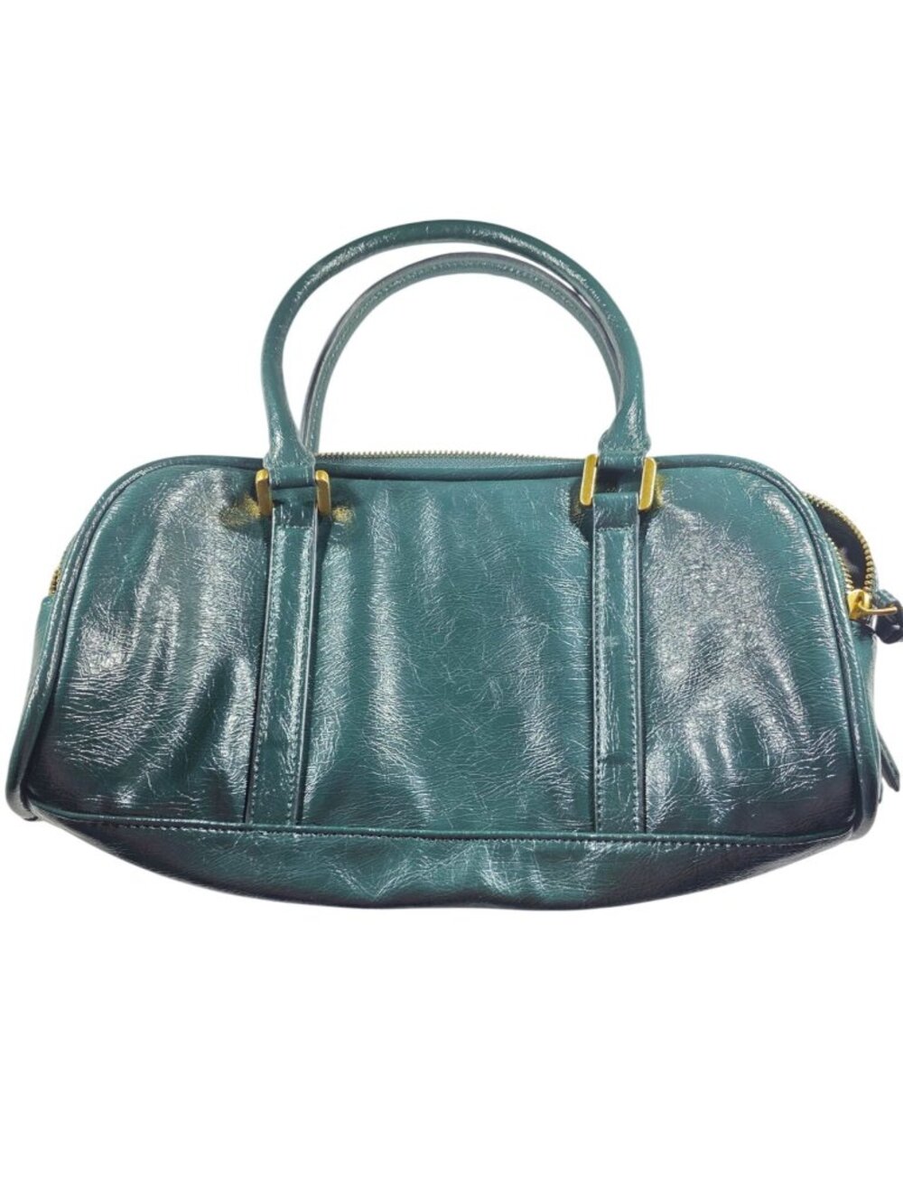 Zara Green Double Zip Satchel Gold tone Hardware Purse Handbag